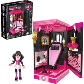 Mega Monster High Action Figure Building Set Draculaura's Boo-k Crypt with 301 Pieces, Book Nook for Collectors