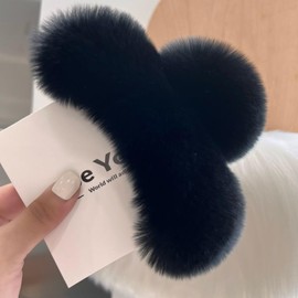 HAPVITAL Hair Clip, Large Hair Clip, Large Firm, Office Hair Clip, Simple, Hair Accessory, Mido Clip, Can Be Used for Dense Hair, Gray, Large Firm (Black)