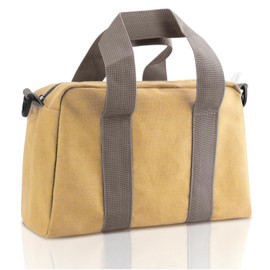 13 Inch Small Tool Bag, Canvas Tool Storage Bag, Large Capacity Multipurpose Zipper Soft Tote Organizer Pouch, for Electrician, Plumbing, Gardening,Tools Bags for Men (Khaki)