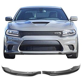 IKON MOTORSPORTS, Front Bumper Lip Protector Compatible With 2015-2022 Dodge Charger Scat Pack SRT, Carbon Fiber Print Air Chin Dam Lower Lip Guard Protector Left Right Side Pair