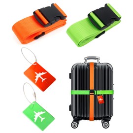 JINJUMEI Pack of 2 Suitcase Strap, Luggage Strap with 2 Luggage Tags, 180 cm Luggage Strap, Adjustable Tear-Resistant Suitcase Strap, Reinforced Suitcase Straps for Quick Identification Luggage Travel