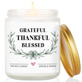 Fall Candle Gifts for Women Men, Grateful Thankful Blessed Candle - Apple Maple Scented, Appreciation Thank You Gifts for Hostess Friend Teacher, Fall Thanksgiving Decorations for Home, Autumn Decor