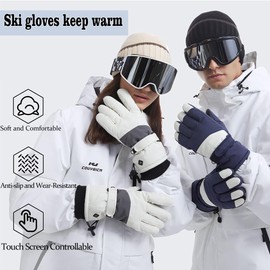 Ohhvvow Winter Ski Snow Gloves Men Women, 10-Finger Waterproof Windproof Touchscreen Snowboard Gloves Insulated Warm Winter Snowmobile Gloves for Extreme Cold Weather