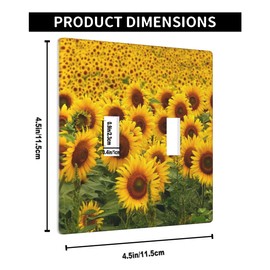 Pznen Sunflowers Field Double Toggle Light Switch Cover Yellow Floral Farmhouse Wall Plate Covers 2-Gang Toggle Switch Plates Home Decorative Office
