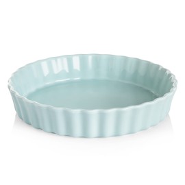 Sweejar Ceramic Pie Pan for Baking, 9.5 Inches Round Wavelet Fringe Pie Dish, Non-Stick Pie Plate for Pumpkin Pie, Apple Pie, Pie Pots (Turquoise)
