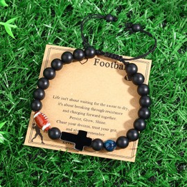 Alissl Football Cross Bracelet for Boys, Adjustable Beaded Bracelet Gift