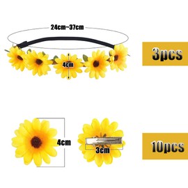 Oenothera Pack of 13 Daisy Hair Band, Flower Headband, Flower Wreaths for Hair, Headband Flowers, for Girls, Wife, Bridesmaid for Wedding, Birthday, Party (Yellow)
