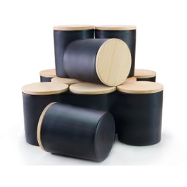 Edamame 12 Pack 10 oz Glass Candle Jar with Bamboo Lid for Candles, Bulk Candle Jars for Making Candles Containers - Dishwasher Safe (All Black)