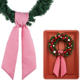 NUVCELKA Red White Gingham Wreath Sash for Front Door Wreath, 5.12" Wide x 54.33" Christmas Valentine Patriotic Farmhouse Holiday Door Decorations Wedding