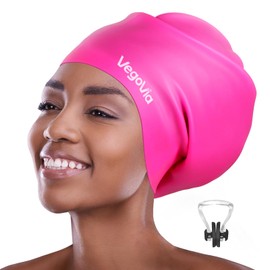 VegoVia Extra Large Swim Cap for Long Hair Braids and Dreadlocks, Black Women XL Swimmimg Cap for Adult Men Curly Locs Keep Hair Dry, Waterproof Silicone Swimmer Hat Shower Bathing Pool
