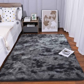 Tinyboy-hbq Area Rugs Fluffy Bedroom Carpet Soft Floor Mat Anti-Slip Living Room Rugs Shaggy Plush Carpets for Living Room Home Decor (80 * 120cm, Black grey)