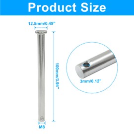 Unlorspy 2Pcs Single Hole Clevis Pins M8 X 100mm Flat Head 304 Stainless Steel Clevis Pins for Metal Devices, Furniture Installation, DIY