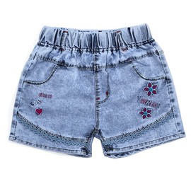 Peacolate 7-11Y Little&Big Girls Denim Summer Shorts Teens Elastic Waistband Flower Ripped Jeans (11Y,Heart)