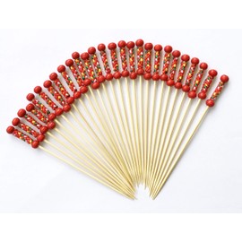 AILEXI Cocktail Sticks 100 Counts Wooden Toothpicks Party Supplies Frill Finger Food Fruits Sandwich Nibbles - Japanese Red Pearls