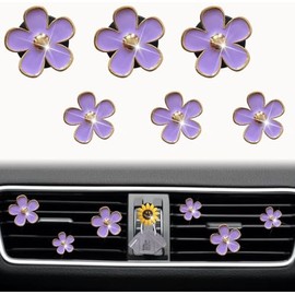 6 Pcs Purple Daisy Air Vent Clips, Cute Flower AC Outlet Clip Car Interior Air Fresheners Accessories + Mask Hook