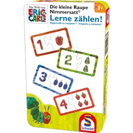 Schmidt Spiele 51238 The Very Hungry Caterpillar German Counting Travel Game in Metal Tin, Multicoloured