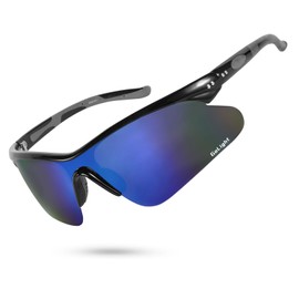 GoLight Sport Sunglasses for Men Women, Sport Glasses with UV400 Protection, for Cycling Driving Running Fishing, Shiny Black/Blue Revo, ST-023