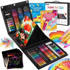 iBayam Art Kit, 251-Pack Art Supplies Drawing Kits, Arts and Crafts Gifts Box for Adult, Art Set Case with Trifold Easel, Scratch Paper, Sketch Pad, Coloring Book, Crayons, Pencils