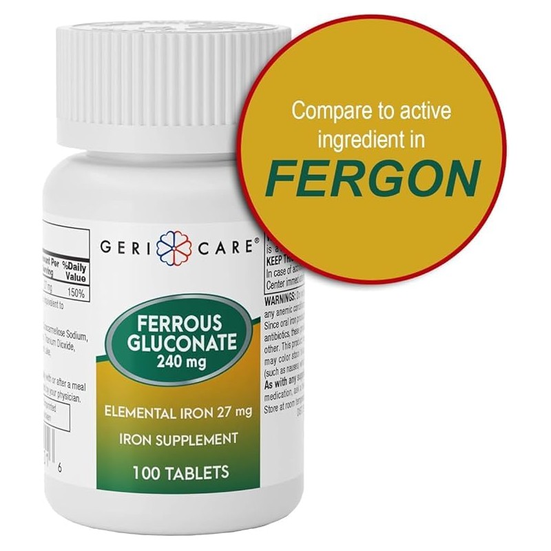 Gericare Iron 27mg Ferrous Gluconate 240mg, Iron & Energy Suplement,