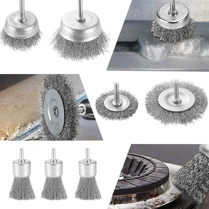 Wire Brush Set, 12 Pieces Steel Wire, Brass-Plated, Carbon Steel