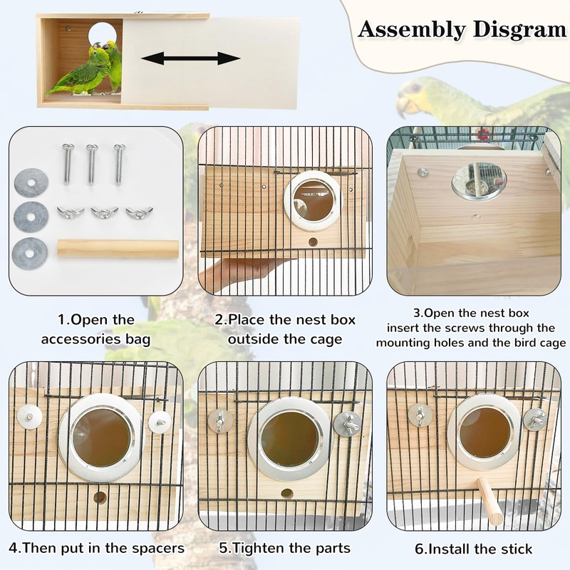 CooShou Parakeet Nesting Box Cockatiel Nesting Natural Pine Bird Nest