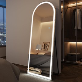 WISSMIELS 26"x65" LED Arched Full Length Mirror with Dimming & 3 Color, Standing Leaning Wall Mounted, Tempered Glass, Living Room Bedroom