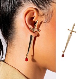 Wendalern Gothic Sword Stud Earrings Punk Dagger Earrings Gold Sword Earrings Vintage Front Back Stud Earrings Jewellery for Women Girls