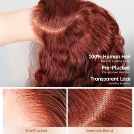 PYY Reddish Brown Deep Wave 13x4 Lace Front Wig Human Hair 33# Auburn Color – Glueless Pre Plucked, Soft Tangle-Free Raw Human Hair, Beginner Friendly, Natural Hairline, Effortless Glam Look 34 Inch