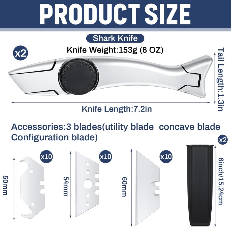 WILLBOND 2 Sets Silver Fixed Roofing Knife with 30 Blades