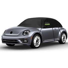 Black Half Car Cover Compatible with 1998-2019 Volkswagen Beetle, Hail Protector Car Cover for All Season Windproof Dustproof UV Resistant Protect Your Windshield and Roof