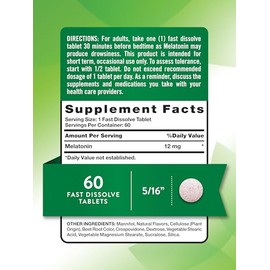 Melatonina 12mg | 60 tabletas de disolución rápida | Sabor natural de bayas | Vegetariano, sin OMG, sin gluten | por Nature's Truth | Sabor natural de