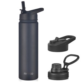 mininoo Insulated Stainless Steel Water Bottle with Straw and Lid for Sports, 24 oz, Black
