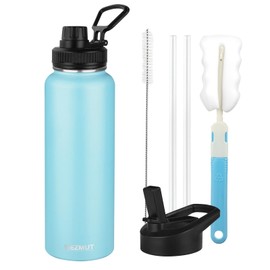 MEZMUT Insulated Water Bottle with Straw&2 Lids 40oz Stainless Steel Water Bottles Sports Metal Water Bottle Double Walled Vacuum Insulated Bottles Thermos Leak-Proof Travel Thermal (Blue)