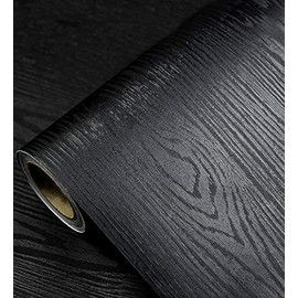 Black Wallpaper - Wood Peel and Stick Wallpaper – Black Wood Self-Adhesive & Removable Wall paper for Countertop Furniture Kitchen Wall, Countertop Contact Paper, Easy to Clean, 11.8''×78.8'' Vinyl