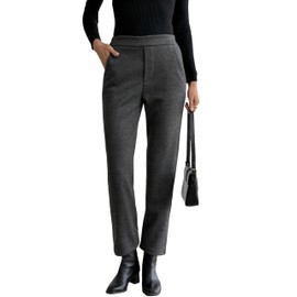 Women's Wool Blend Vintage Tweed Soft Winter Pants Fleece Lined Thermal Pull on Cropped Dress Trouser Darkgrey