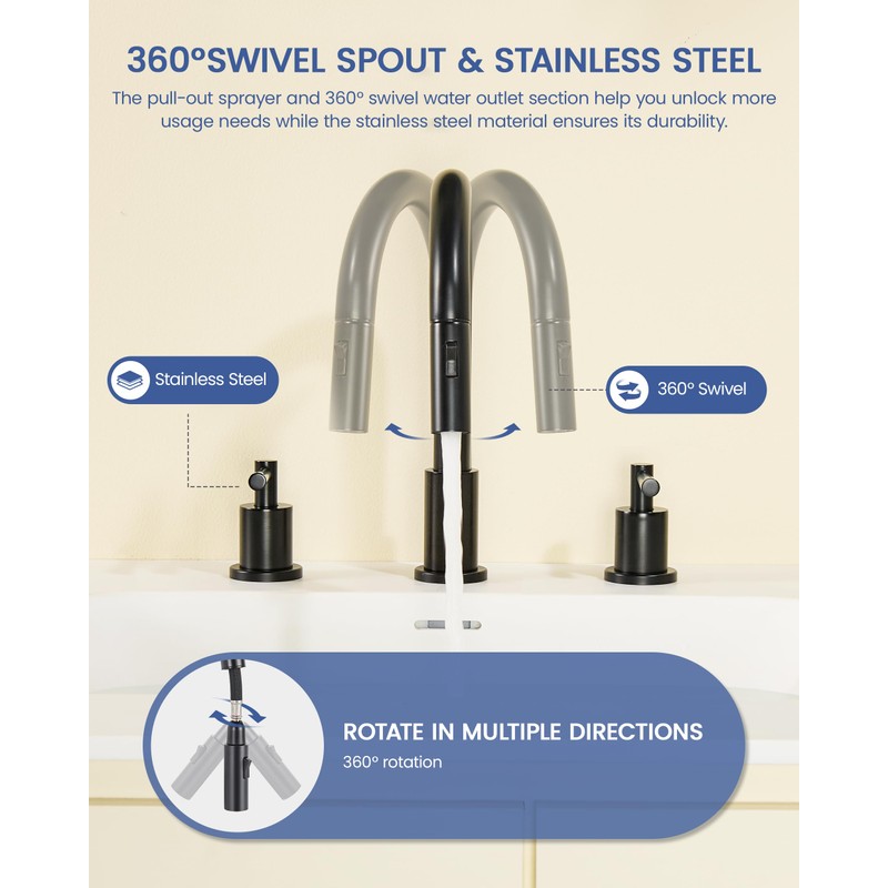 FELIXBATH Bathroom Faucet with Sprayer, Matte Black Bathroom Faucet 3