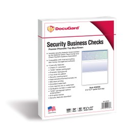 DocuGard Blue/Green Premier Prismatic Top High Security Check Paper - QuickBooks & Laser/Inkjet Printer Compatible - 13 Security Features - 500 Blank Business Checks (04533)