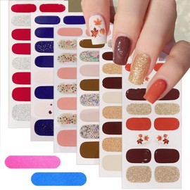 6 Sheets Fall Gel Nail Stickers Self-Adhesive Fall Full Nail Warps Maple Leaf Nail Polish Strips Autumn Gel Nail Strips Stickers Thanksgiving Nail Stickers for Nail Art Supplies for Women Nail Decor