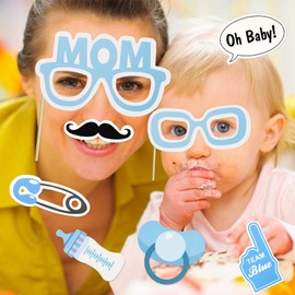 Baby Boy Shower Decorations Boy, 23PCS Baby Shower Games Photo Booth Props, Gender Reveal and IT’S A BOY Confetti for Baby Shower Decorations Supplies
