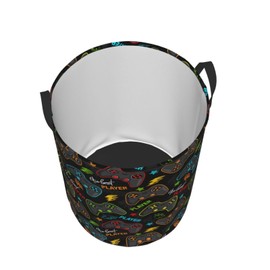 Jbofyee - Cesta de lavandería para juegos con forro impermeable, driver de videojuegos, cesta redonda para lavandería, organizador de almacenamiento de ropa plegable para baño, recámara, cuarto de
