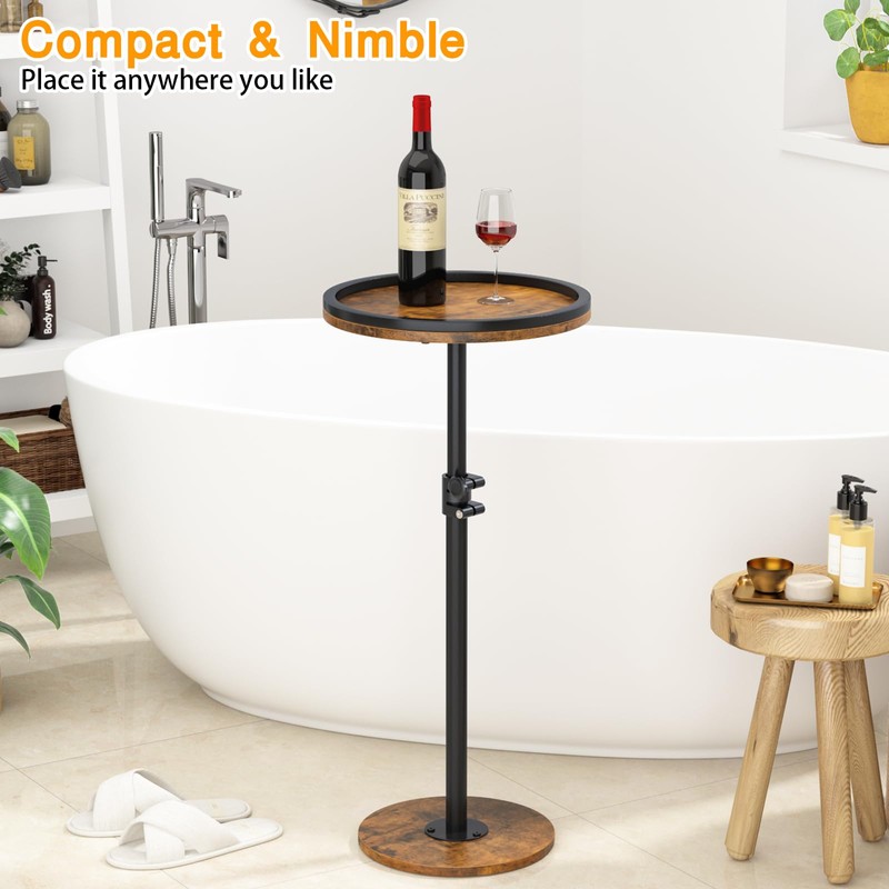 Kificet Small Side Table, Drink Table, Height Adjustable Round End