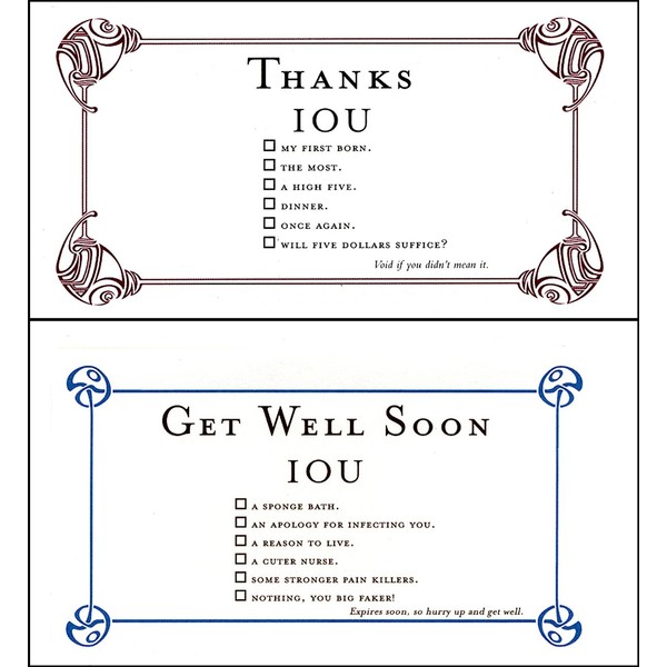 Quiplip get Well + IOU Thank 6) Greeting Cards