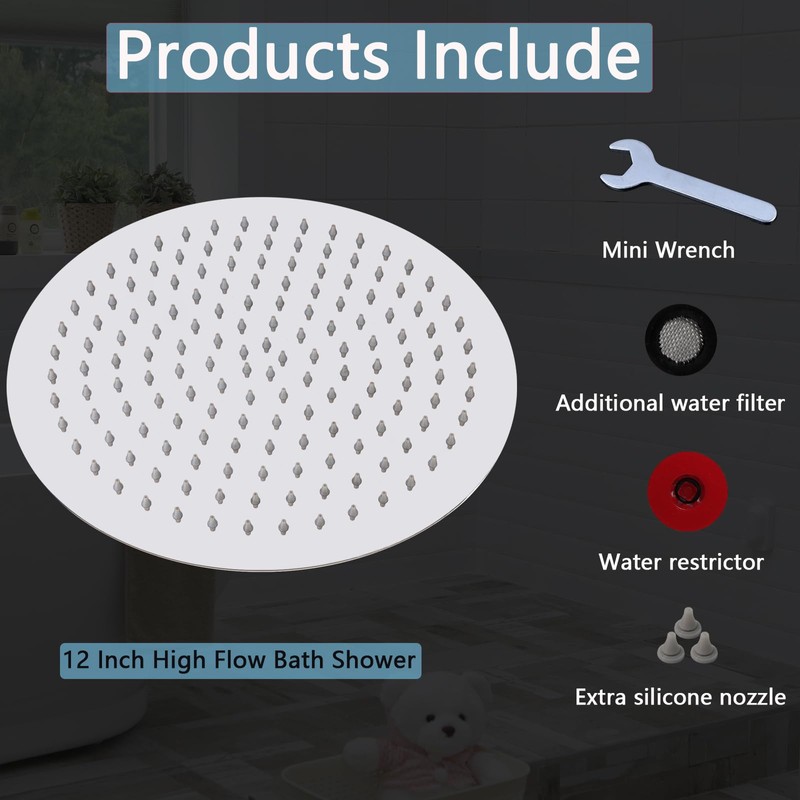 Rain Shower Head, Katezon High Flow Rainfall Showerhead Stainless Steel,