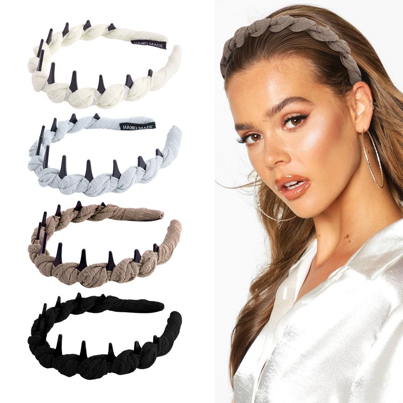 Amariver Headbands for Women 4Pcs Zigzag Headbands Elastic Teeth Comb