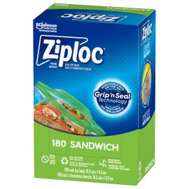 Ziploc Snack and Sandwich Bags for On-The-Go Freshness, Grip 'n Seal Technology for Easier Grip, Open and Close, 180 Count
