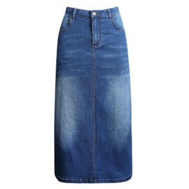 Long Denim Skirt for Women Casual Straight Denim Maxi Skirt Stretch High Waisted Jean Skirt with Pocket Blue Size 10