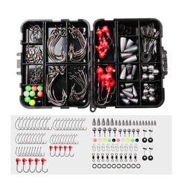 FOLANDO 148pcs Fishing Accessories Kit, Jig Hooks Bullet Bass Casting Weights Fishing Swivels Snaps Fishing Gear Set with Tackle Box