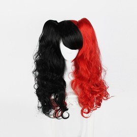 Ladieshair Cosplay Wig with 2x Clip-In Braids in Black Red Approx. 70 cm