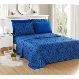 Lux Decor Collection Bed Sheet Set - Brushed Microfiber 1800 Thread Count Bedding - Wrinkle, Stain and Fade Resistant - Hypoallergenic - Deep Pocket Full Size Sheet Sets - 6PC(Full, Paisley Navy Blue)