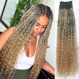 Crochet Boho Box Braids with Human Hair Curls Goddess #27 Human Hair Curly Boho Crochet Braids Pre-looped Synthetic Braids with Human Hair Crochet Boho Braids for Black Women 30Inch 1Pack 40Strands